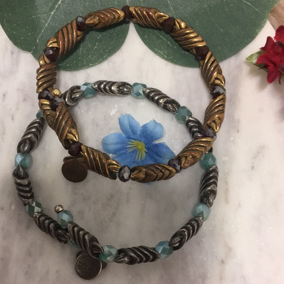 Woven metal Artesian bracelets BOHO with glass stones beautiful metal set of 2 - Picture 8 of 15